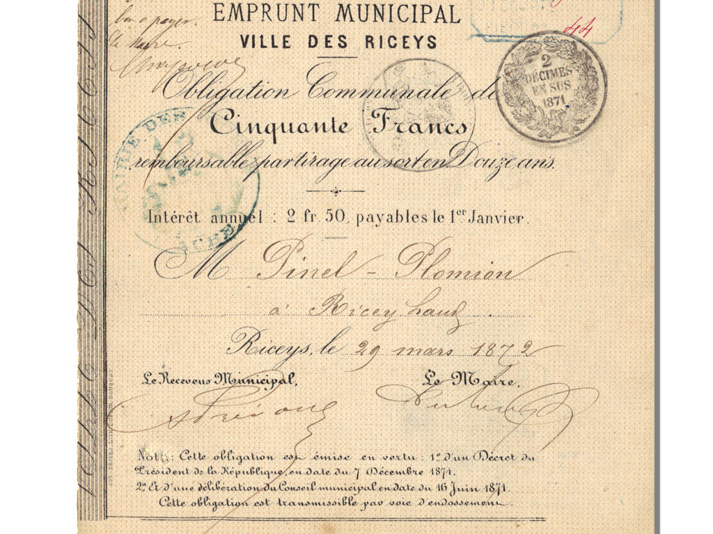 Banknote, 50 Francs, 1872, France, UNC(63)