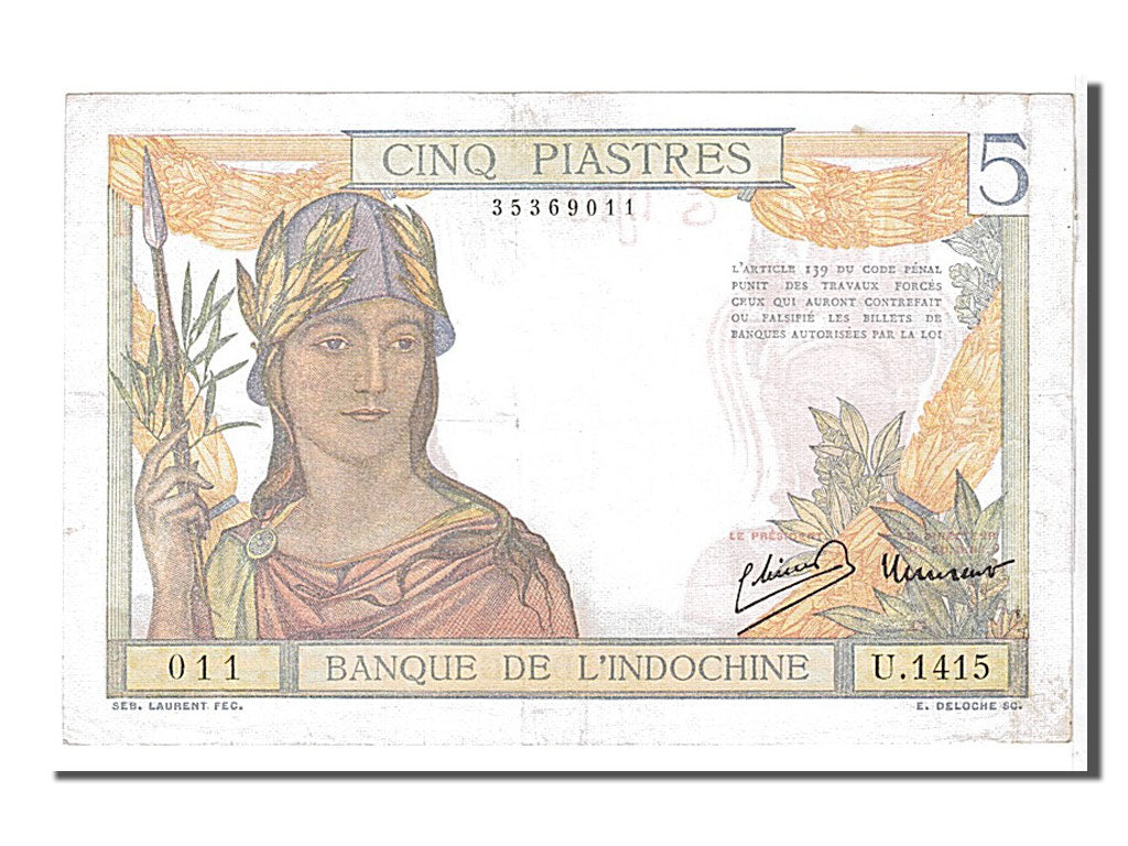 Indochine, 5 Piastres type 1932-39