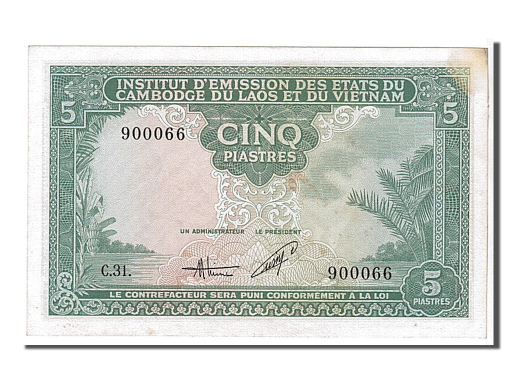 Billet, Indochine Française, 5 Piastres = 5 Dong, 1953, KM:106, SPL