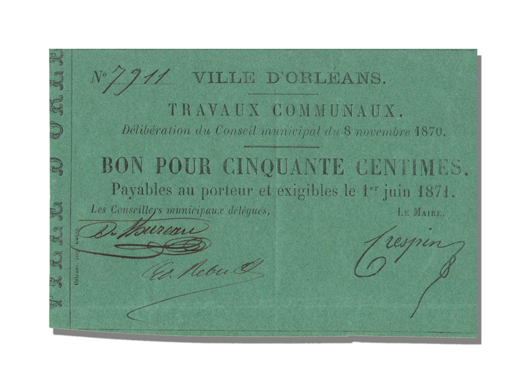 Banconote, SPL, 50 Centimes, 1870, Francia