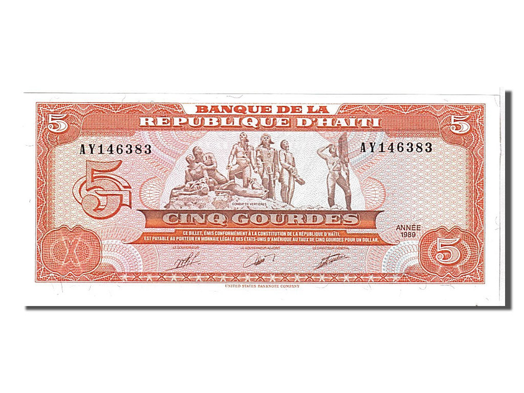 Banknote, Haiti, 5 Gourdes, 1989, KM:255a, UNC(65-70)