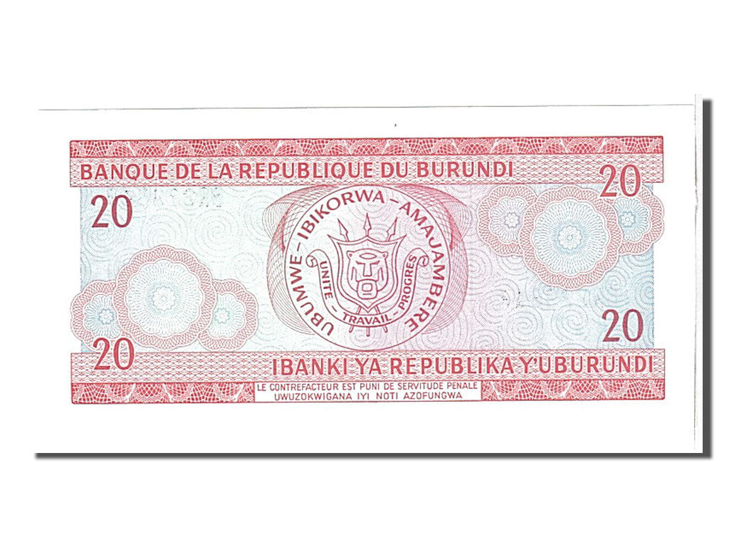 Burundi, 20 Francs, 1989, KM #27b, UNC(65-70), BR229647