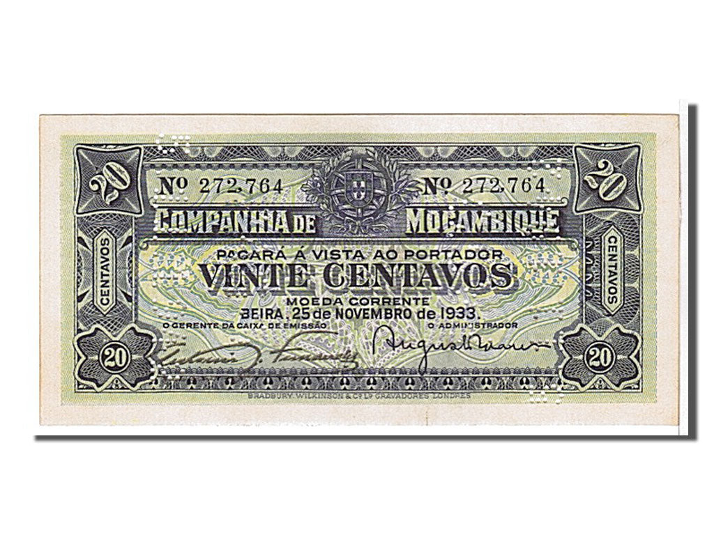 Mozambique, 20 Centavos, 1933, KM #R29, AU(55-58), 272764