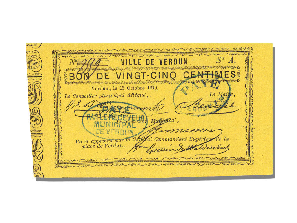 FRANCE, Verdun, 25 Centimes, 1870, 1870-10-15, UNC(65-70), Jérémie #55.07.A