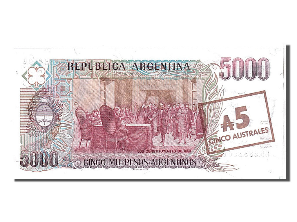 Biljet, Argentinië, 5 Australes, 1985, KM:321, NIEUW