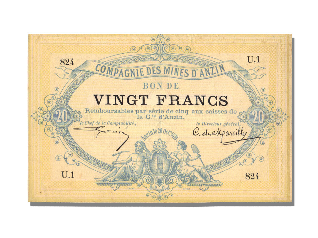 FRANCE, Anzin, 20 Francs, 1870, 1870-10-20, AU(55-58), U.1, Jérémie #59.04.A
