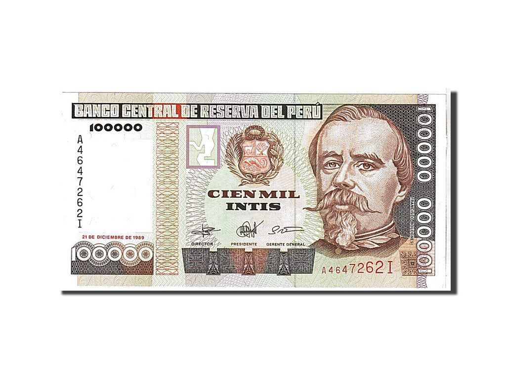 Billete, 100,000 Intis, 1989, Perú, UNC