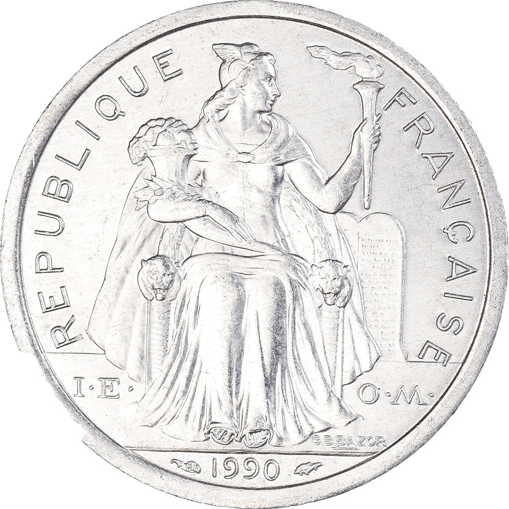 Monnaie, Polynésie française, 2 Francs, 1990