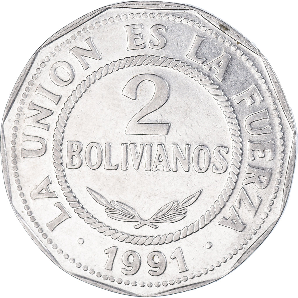 Coin, Bolivia, 2 Bolivianos, 1991