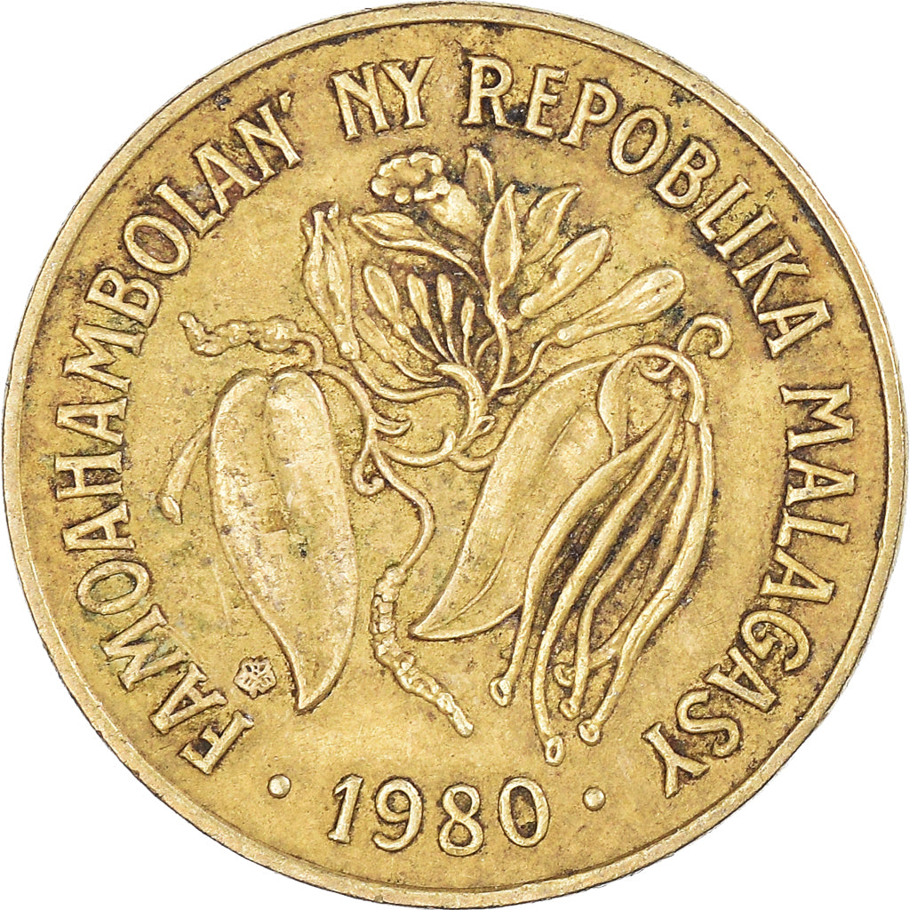 Coin, Madagascar, 10 Francs, 2 Ariary, 1980