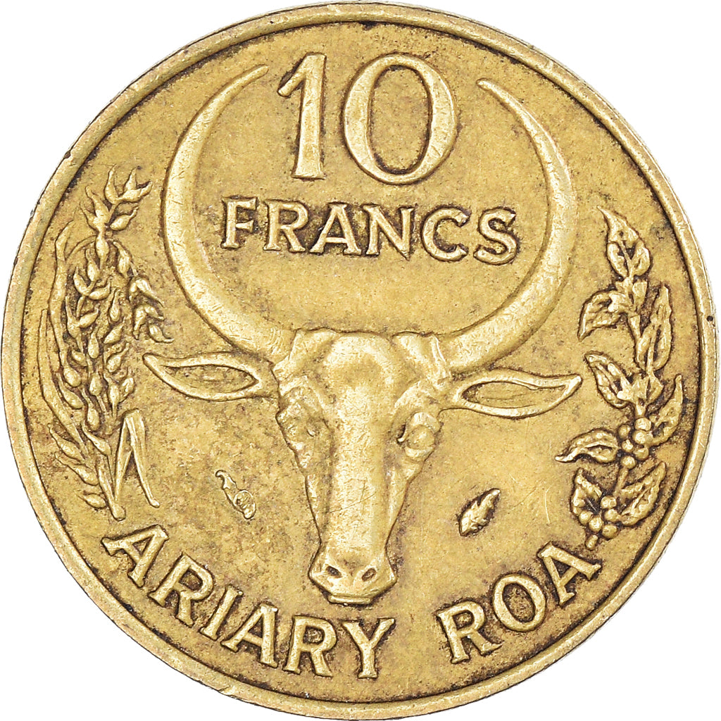 Coin, Madagascar, 10 Francs, 2 Ariary, 1980