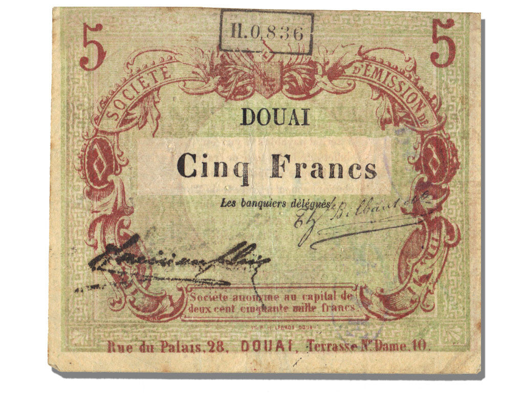 Banconote, BB+, 5 Francs, 1870, Francia