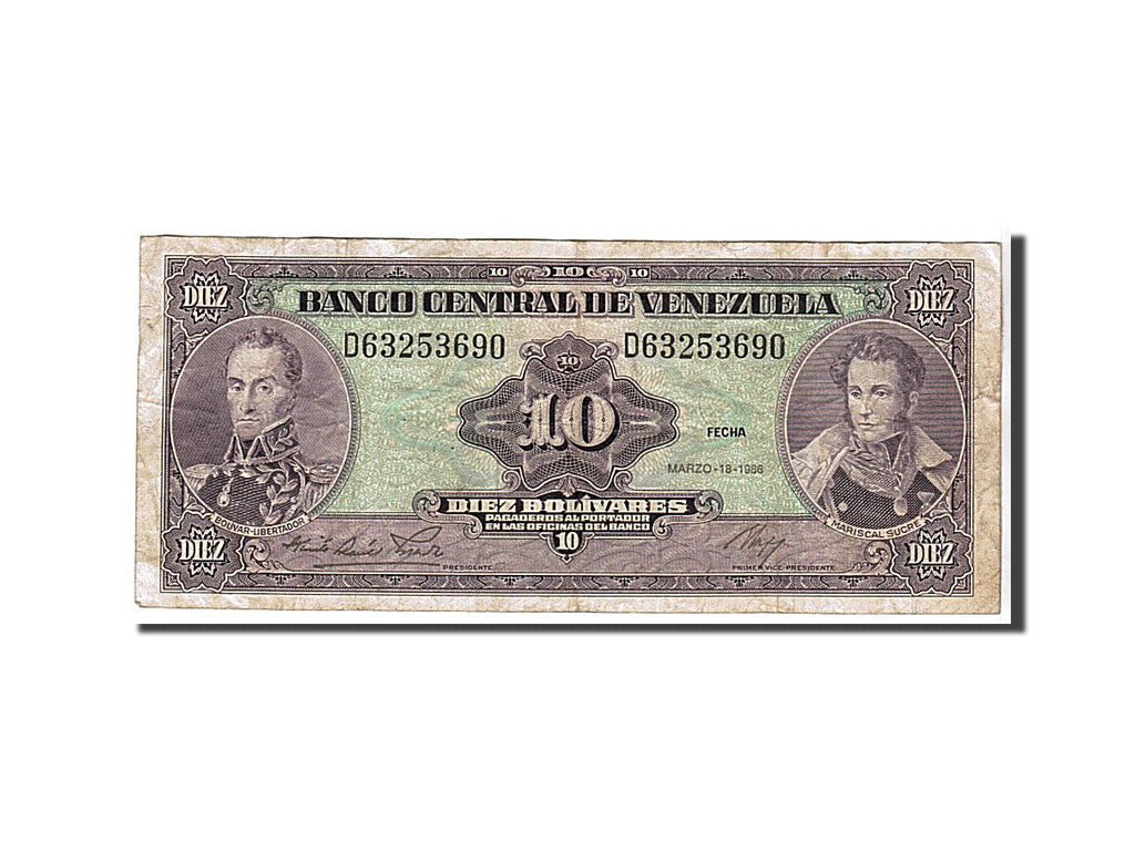Venezuela, 10 Bolívares, 1986, KM #61a, EF(40-45), D63253690
