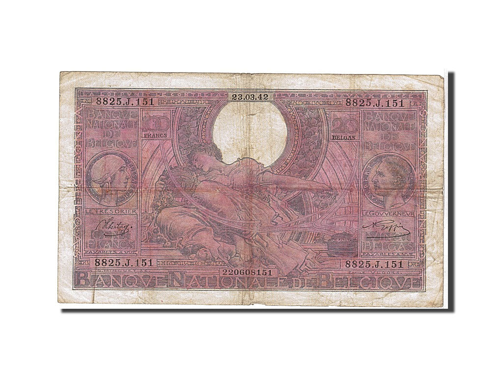 Banknote, Belgium, 100 Francs-20 Belgas, 1942, KM:112, VF(20-25)