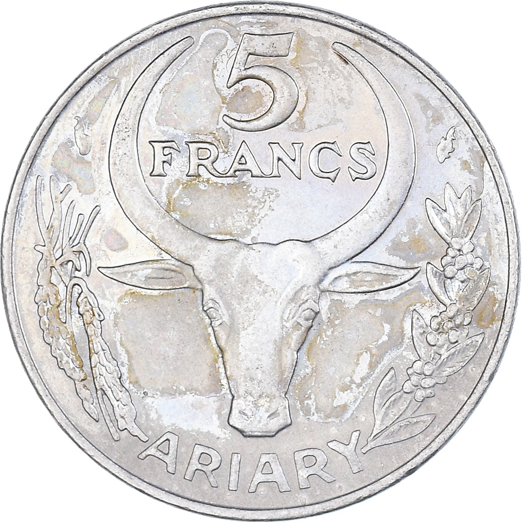 Moneda, Madagascar, 5 Francs, Ariary, 1987