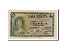 Biljet, Spanje, 5 Pesetas, 1935, KM:85a, SPL