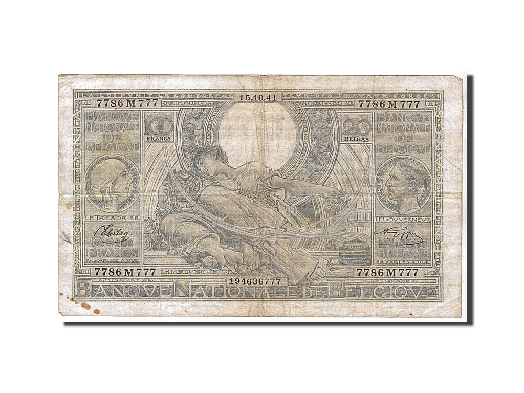 Banknote, Belgium, 100 Francs-20 Belgas, 1941, KM:107, VF(30-35)