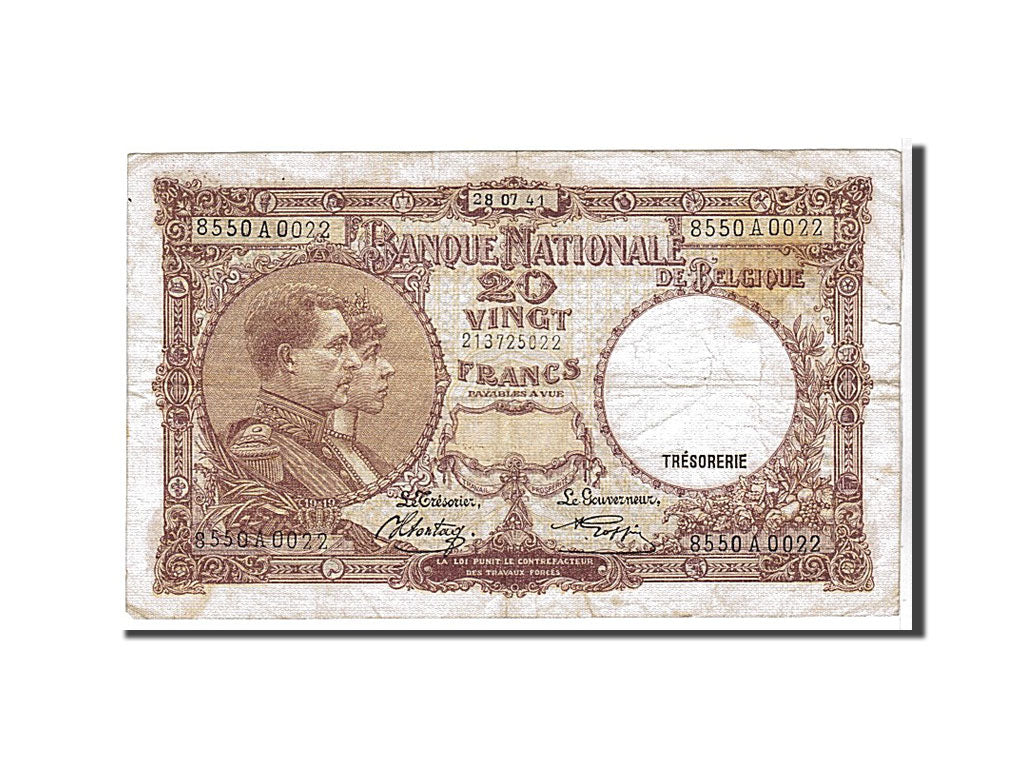 Belgium, 20 Francs, 1941, KM #111, EF(40-45), 8550A0022