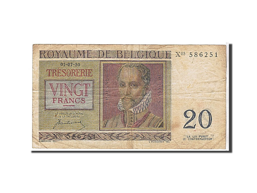 Belgium, 20 Francs, 1950, KM #132a, EF(40-45), X05586251
