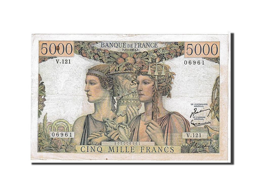 FRANCE, 5000 Francs, 1953, KM #131c, EF(40-45), 06961V121