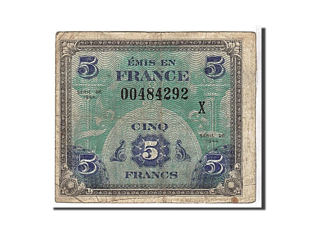 France, 5 Francs, 1944 Flag/France, 1944, KM #115a, VF(20-25), 00484292,...
