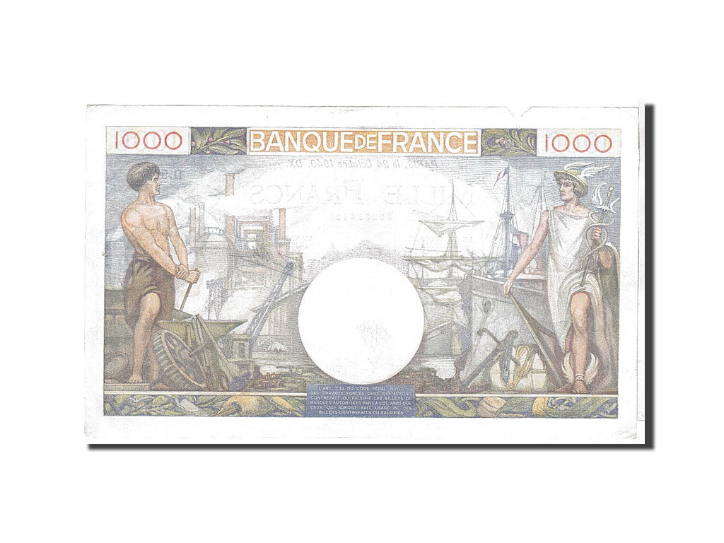 France, 1000 Francs, 1 000 F 1940-1944 ''Commerce et Industrie'', 1940, KM...