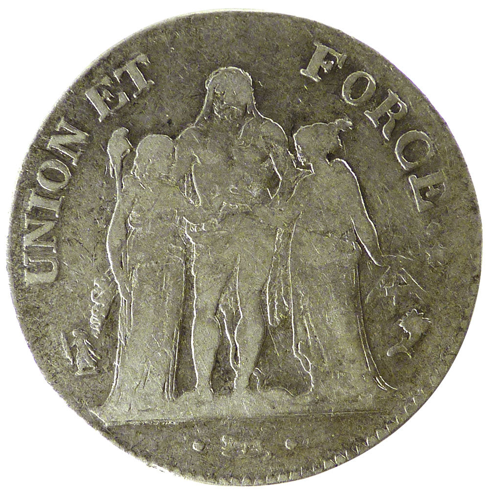 FRANCE, Union et Force, 5 Francs, 1796, Paris, KM #639.1, VF(20-25), Silver,...