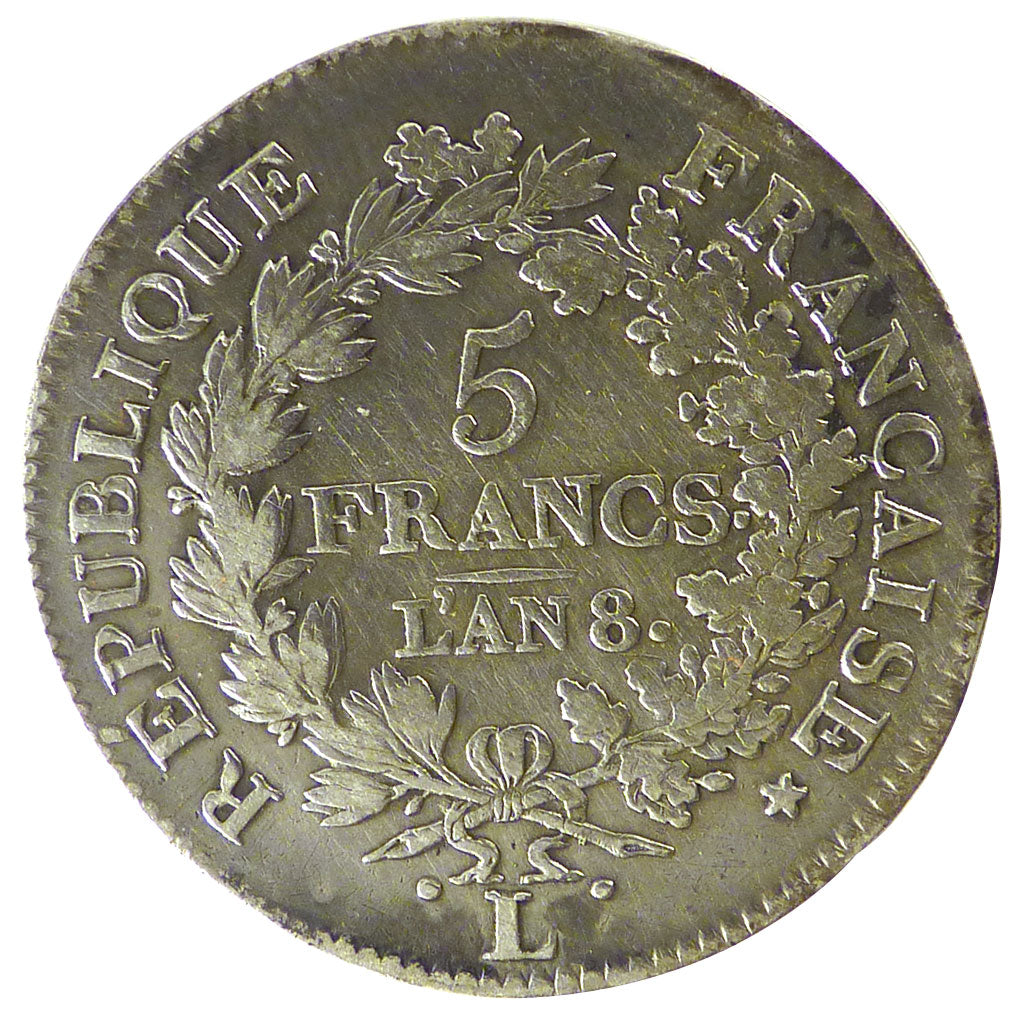 FRANCE, Union et Force, 5 Francs, 1799, Bayonne, VF(20-25), Silver, Gadoury...