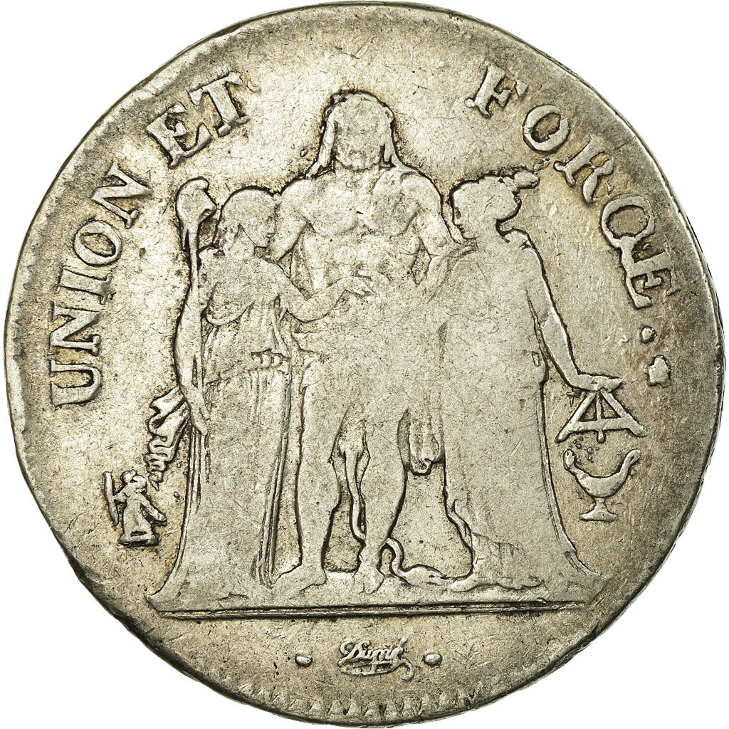 Coin, France, Union et Force, 5 Francs, 1801, Bordeaux, VF(20-25), Silver