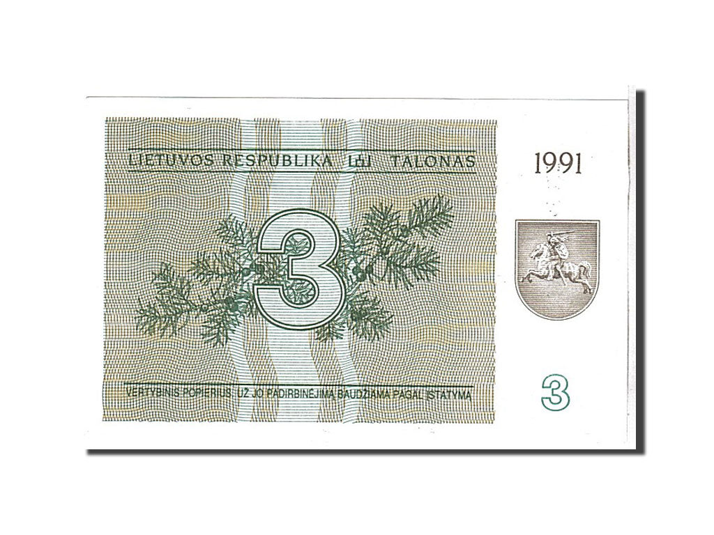 Billet, Lithuania, 3 (Talonas), 1991, KM:33b, NEUF
