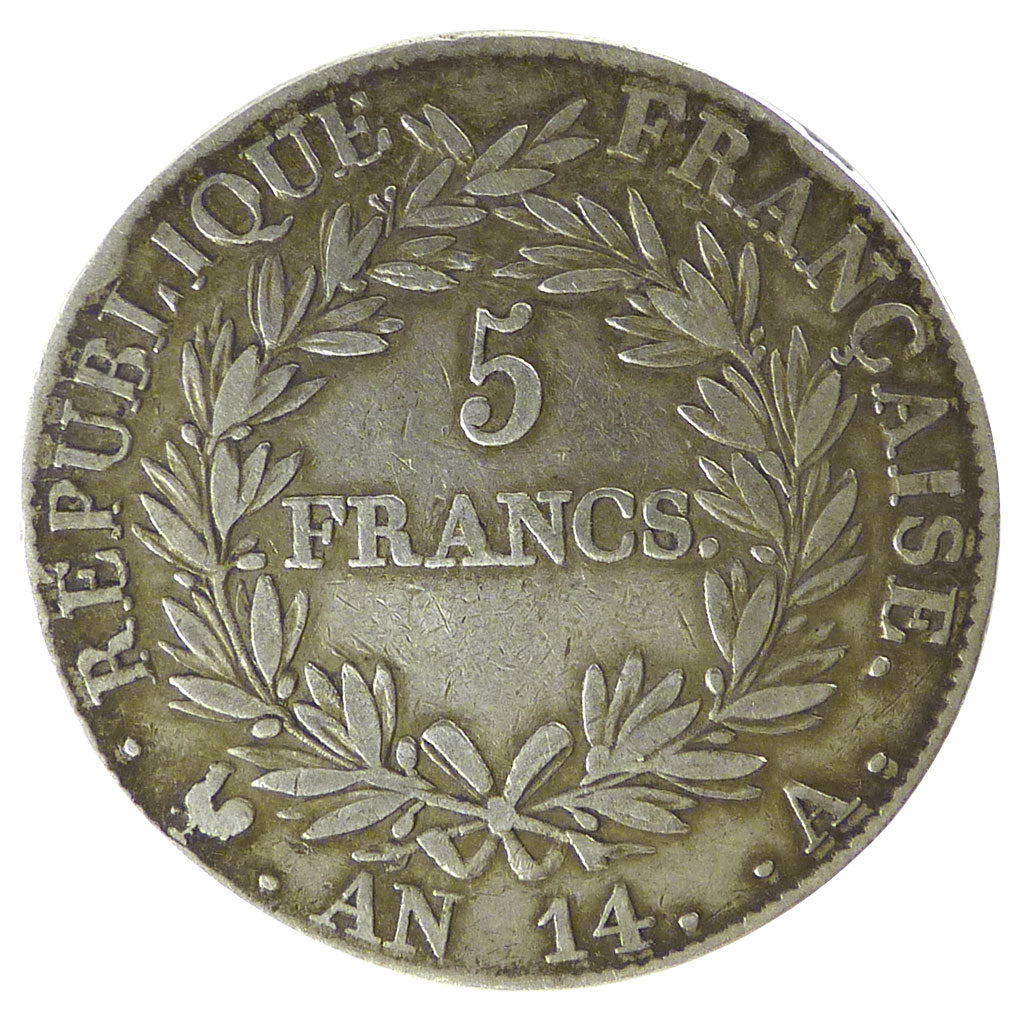 Francia, Napoléon I, 5 Francs, 1805, Paris, B+, Argento, KM:662.1, Gadoury:580