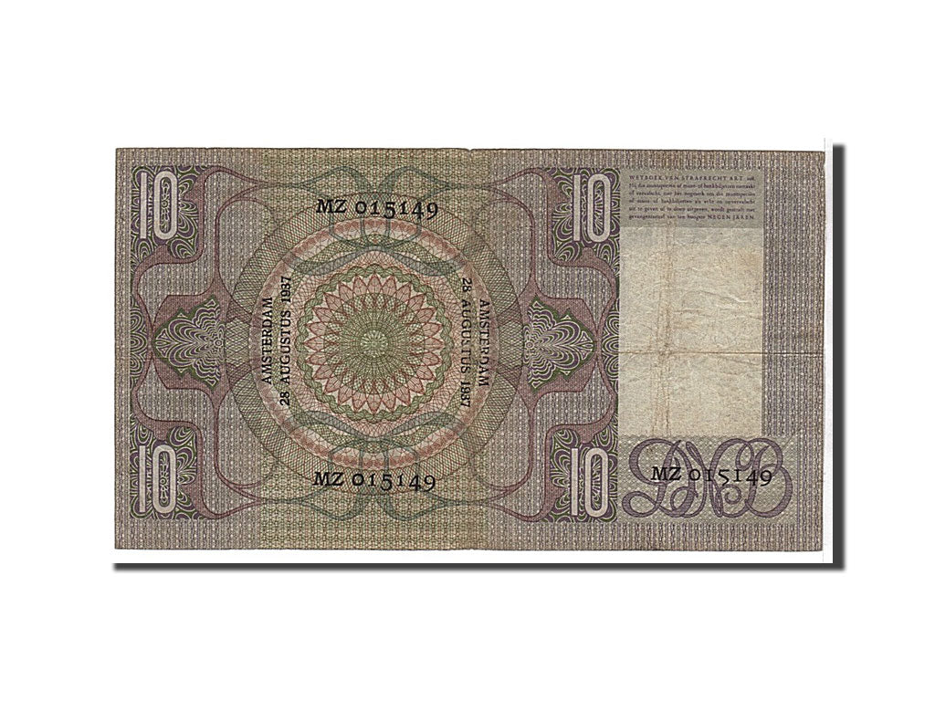 Netherlands, 10 Gulden, 1937, KM #49, VF(20-25), MZ015149