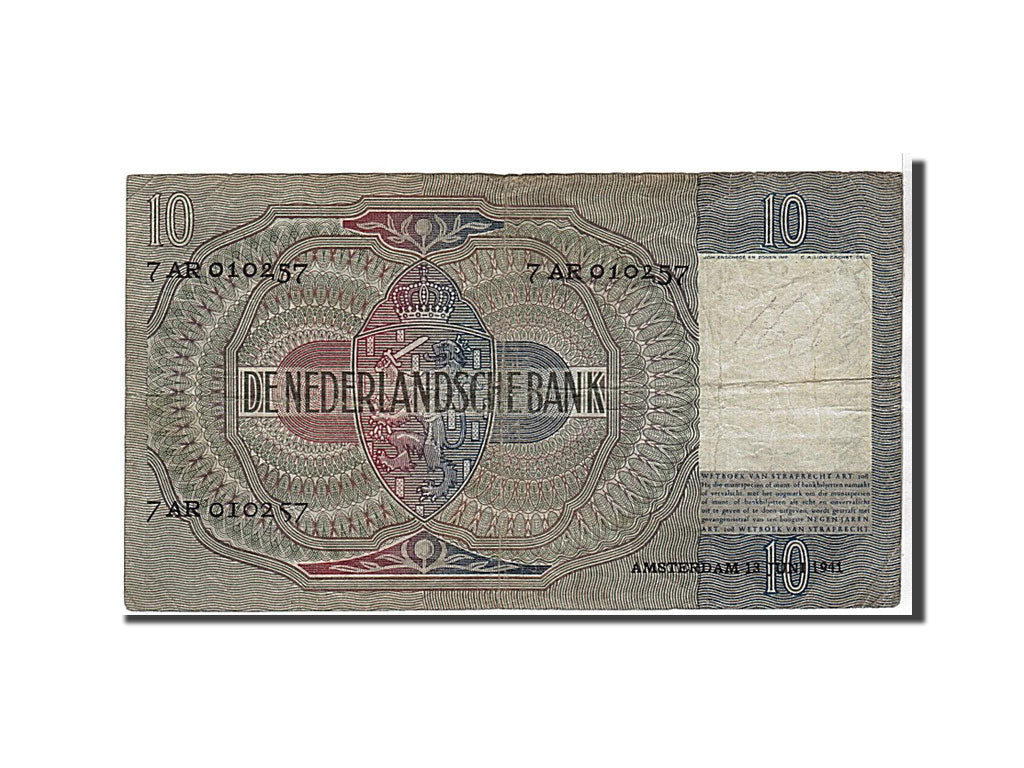 Netherlands, 10 Gulden, 1941, KM #56b, VF(20-25), 7AR010257