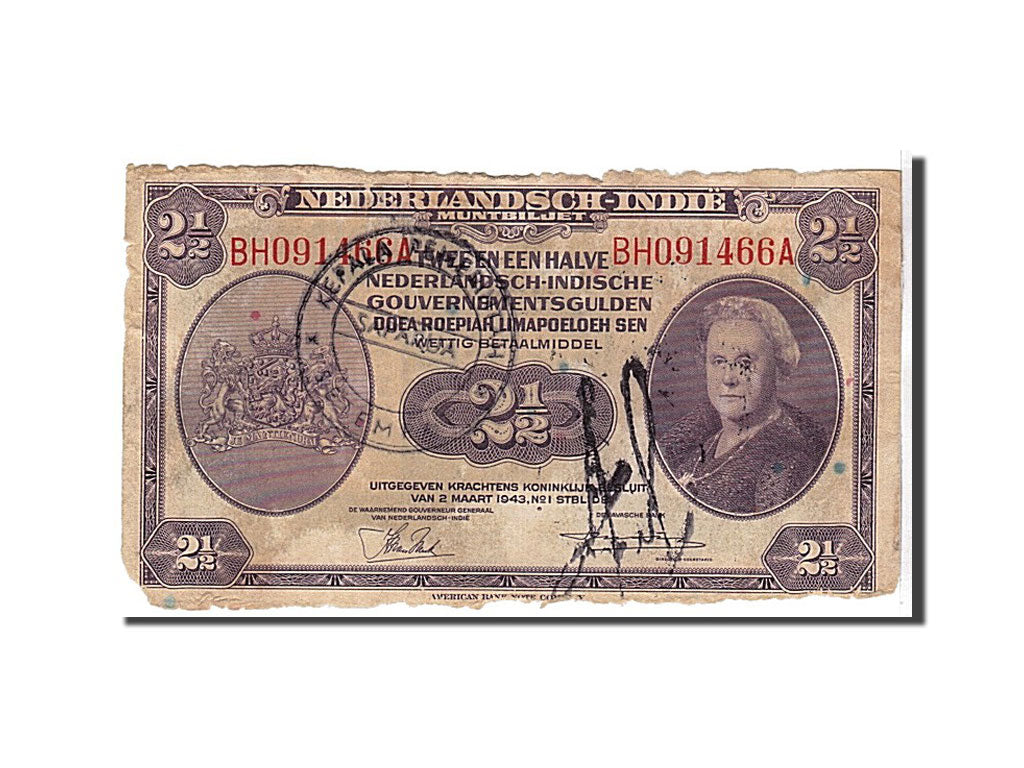 Netherlands Indies, 2 1/2 Gulden, 1943, KM #112a, VG(8-10), BH091466A