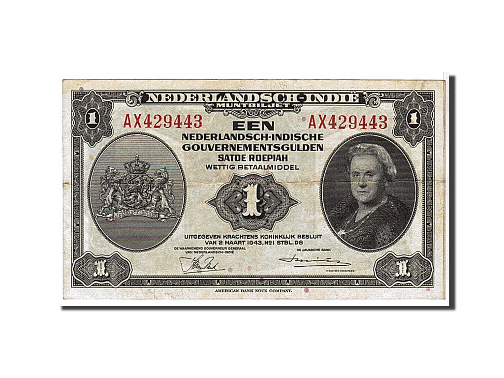 Netherlands Indies, 1 Gulden, 1943, KM #111a, AU(50-53), AX429443