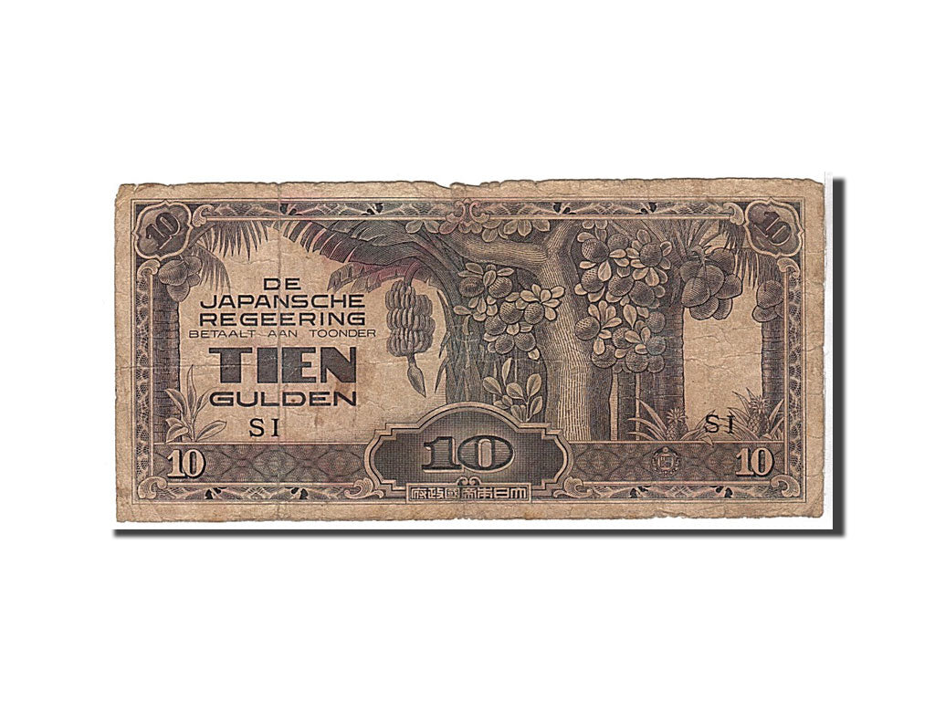 Netherlands Indies, 10 Gulden, 1942, KM #125c, VG(8-10), SI