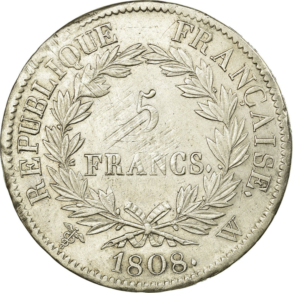 Munten, Frankrijk, Napoléon I, 5 Francs, 1808, Lille, ZF+, Zilver, Gadoury:583