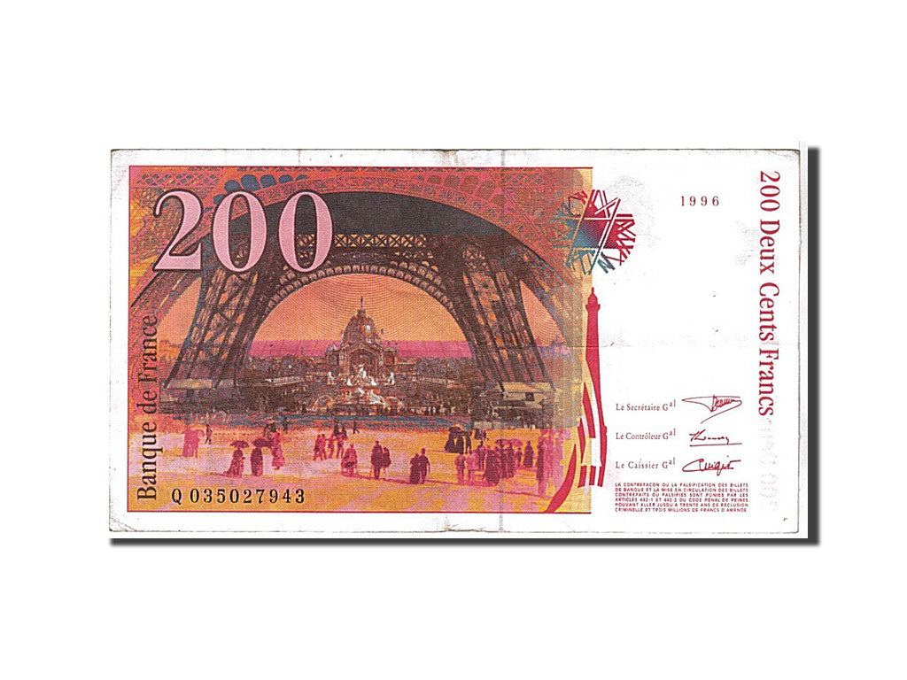Banknote, France, 200 Francs, 200 F 1995-1999 ''Eiffel'', 1996, EF(40-45)