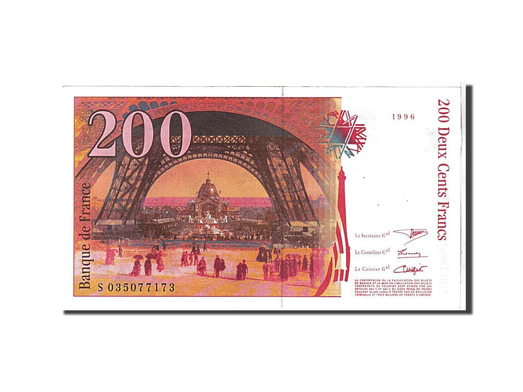 France, 200 Francs, 200 F 1995-1999 ''Eiffel'', 1996, KM #159b, UNC(63),...