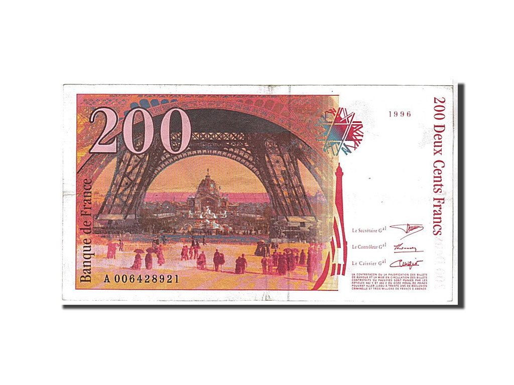 Geldschein, Frankreich, 200 Francs, 200 F 1995-1999 ''Eiffel'', 1996, VZ