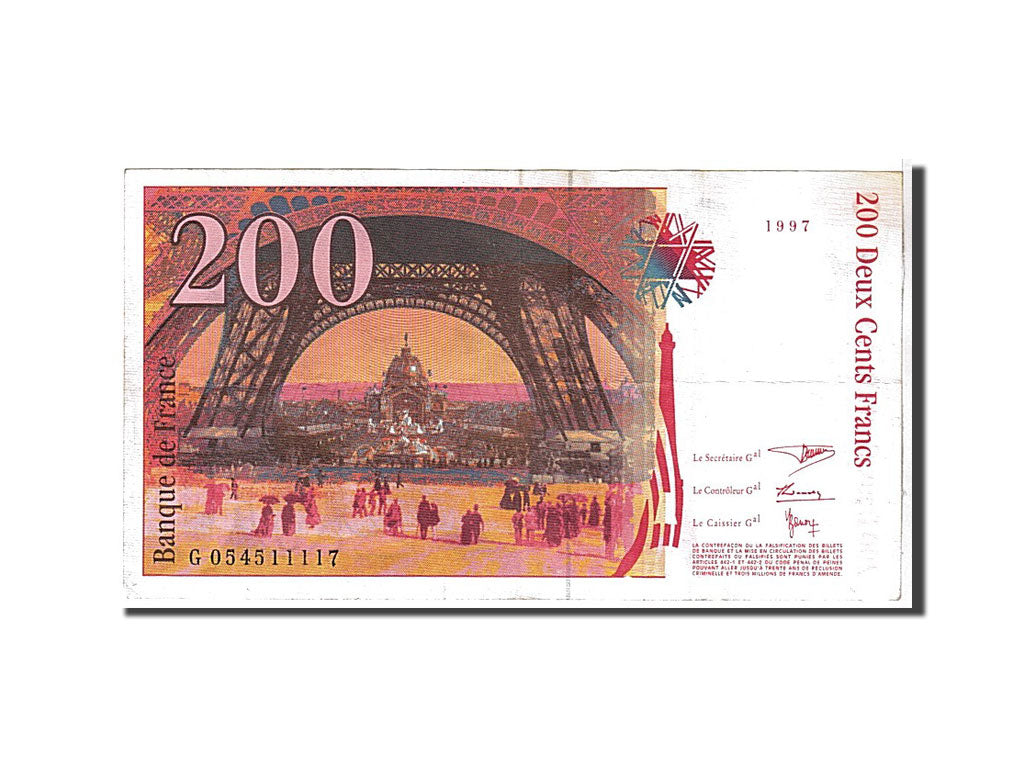 Banknote, France, 200 Francs, 200 F 1995-1999 ''Eiffel'', 1997, AU(55-58)