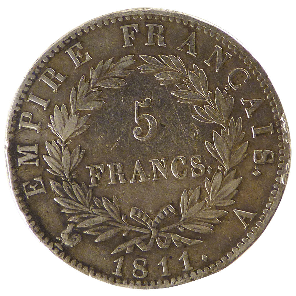 FRANCE, Napoléon I, 5 Francs, 1811, Paris, EF(40-45), Silver, Gadoury #584, 2...