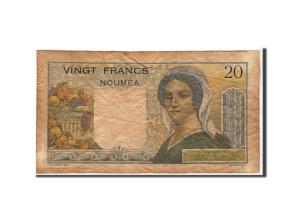 New Caledonia, 20 Francs, 1951, KM #50a, VF(20-25), 123G59