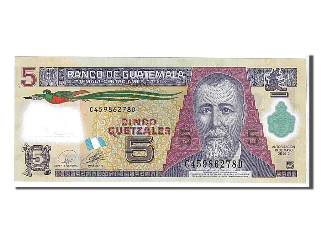Banknote, Guatemala, 5 Quetzales, 2010, KM:122, UNC(65-70)