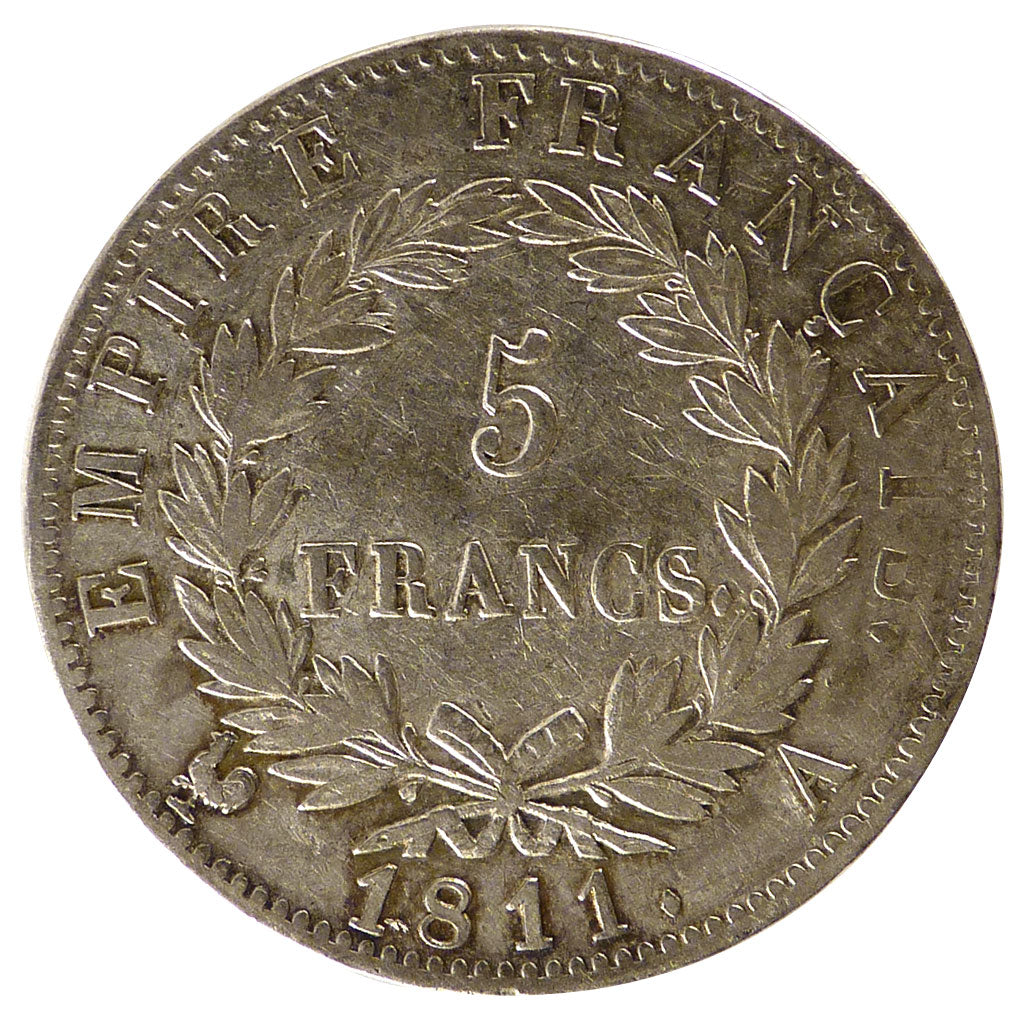 FRANCE, Napoléon I, 5 Francs, 1811, Paris, EF(40-45), Silver, Gadoury #584, 2...