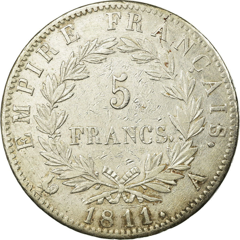Moneda, Francia, Napoléon I, 5 Francs, 1811, Paris, MBC+, Plata, Gadoury:584