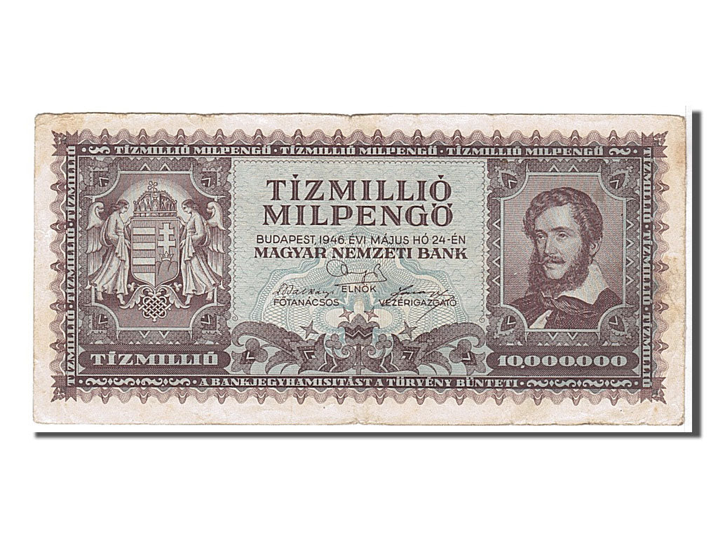 Banknote, Hungary, 10 Million Milpengö, 1946, KM:129, VF(20-25)