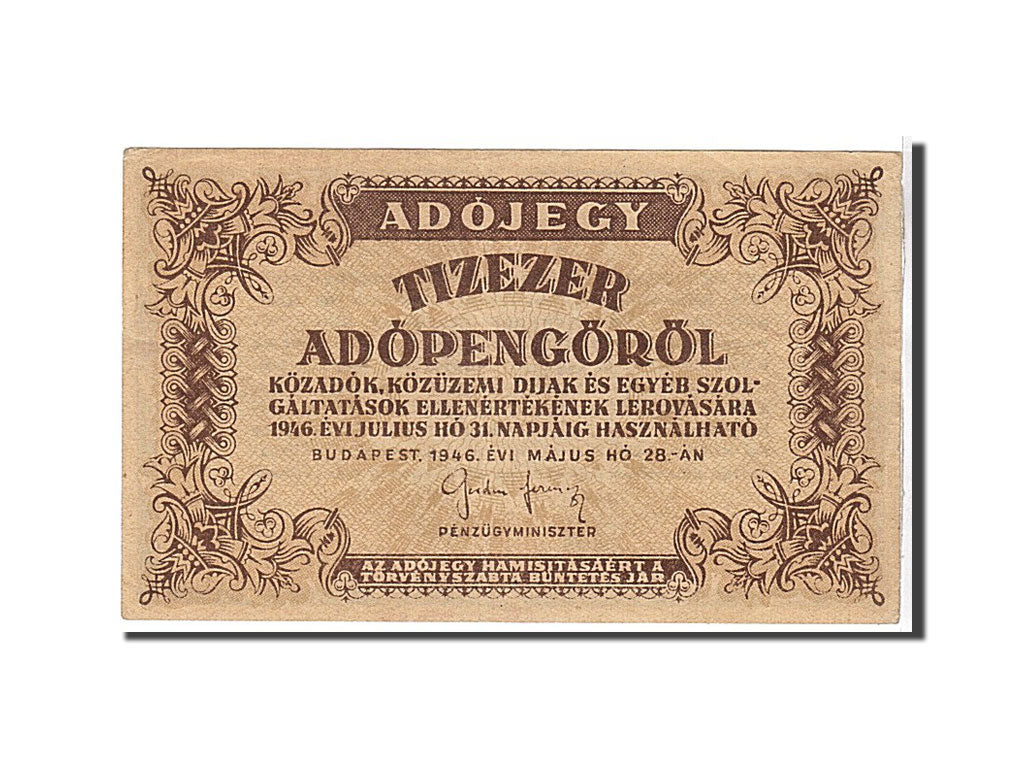 Hungary, 10,000 (Tizezer) Adópengö, 1946, KM #143a, AU(55-58)