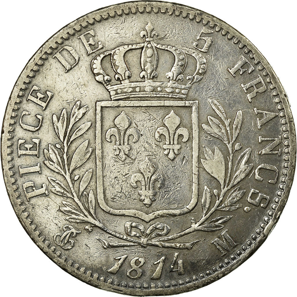 France, Louis XVIII, 5 Francs, 1814, Toulouse, Silver, EF(40-45), Gadoury:591