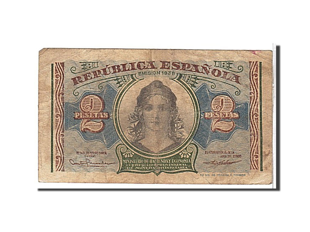 Spain, 2 Pesetas, 1938, KM #95, VF(20-25), A6108165